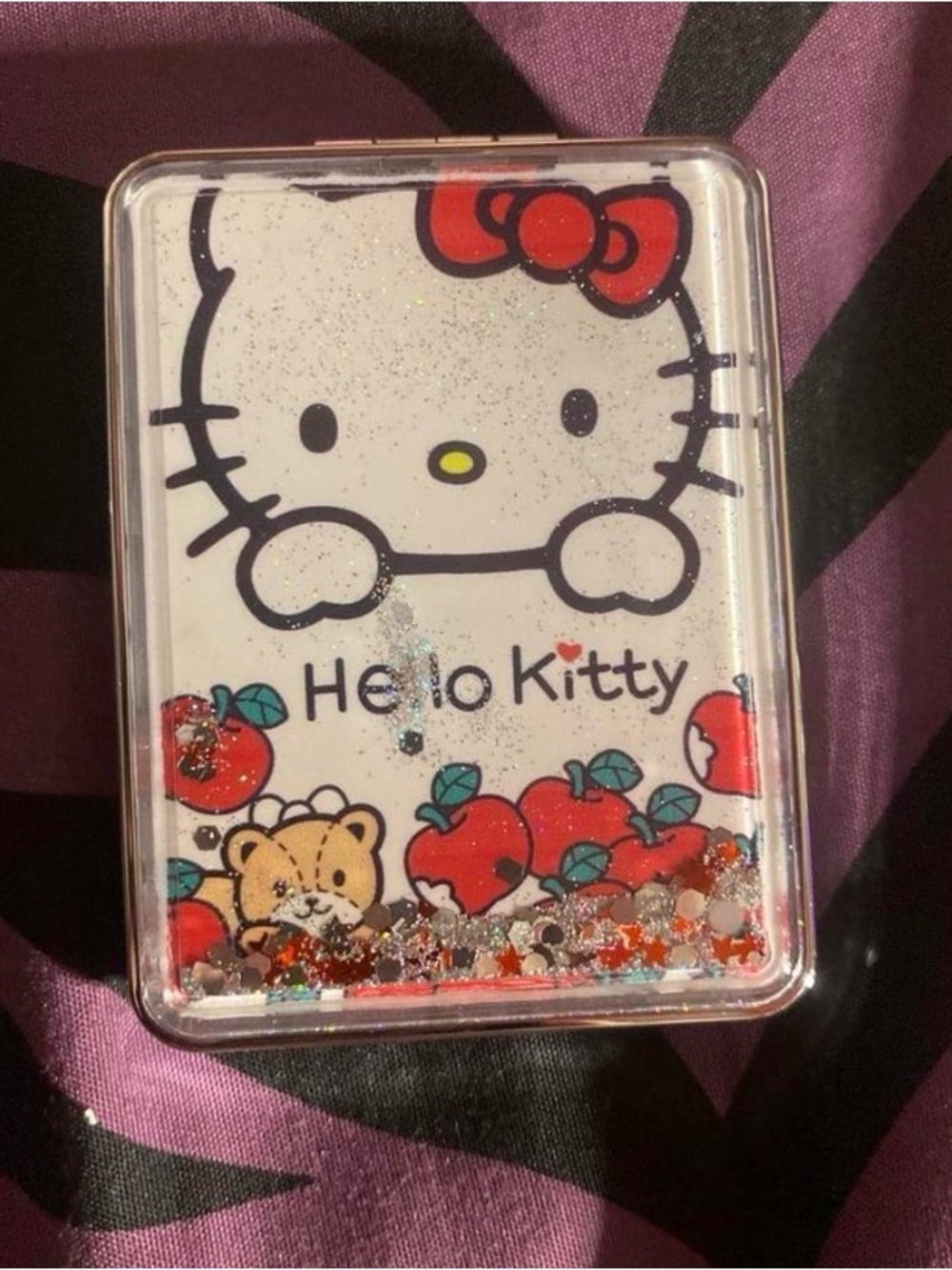 Hello Kitty Glitter Liquid Case with Red Bow and Apple Accents